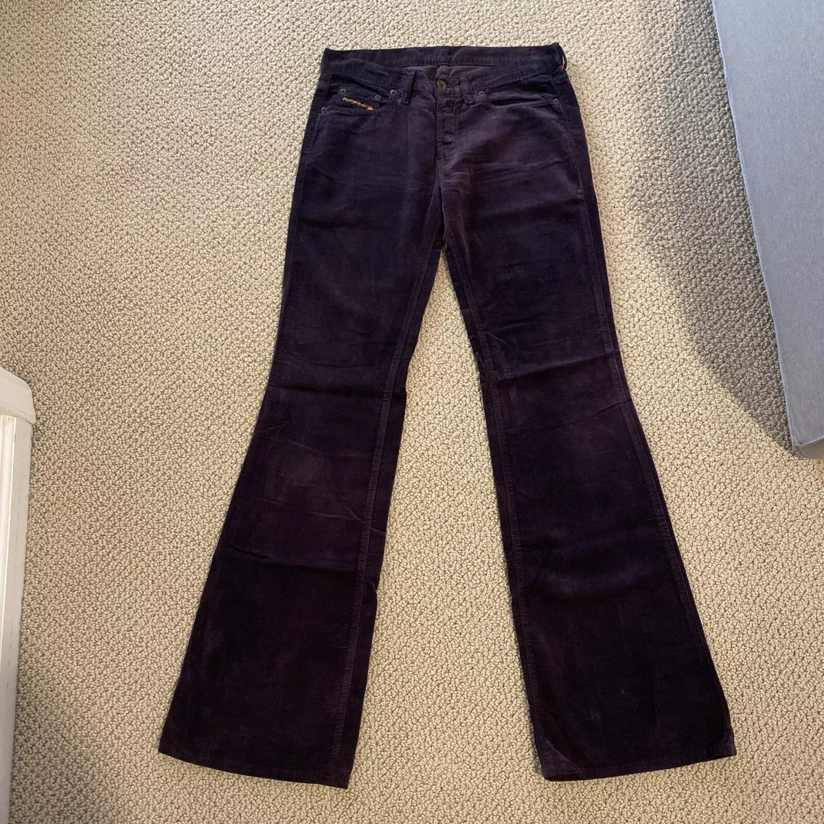 Y2K vintage 2000s Diesel purple velvet bootcut flare jeans pants Sz 28