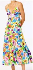 J.Crew Cotton-Poplin Button-UP Dress M Vibrant Garden Floral Sleeveless V-Neck