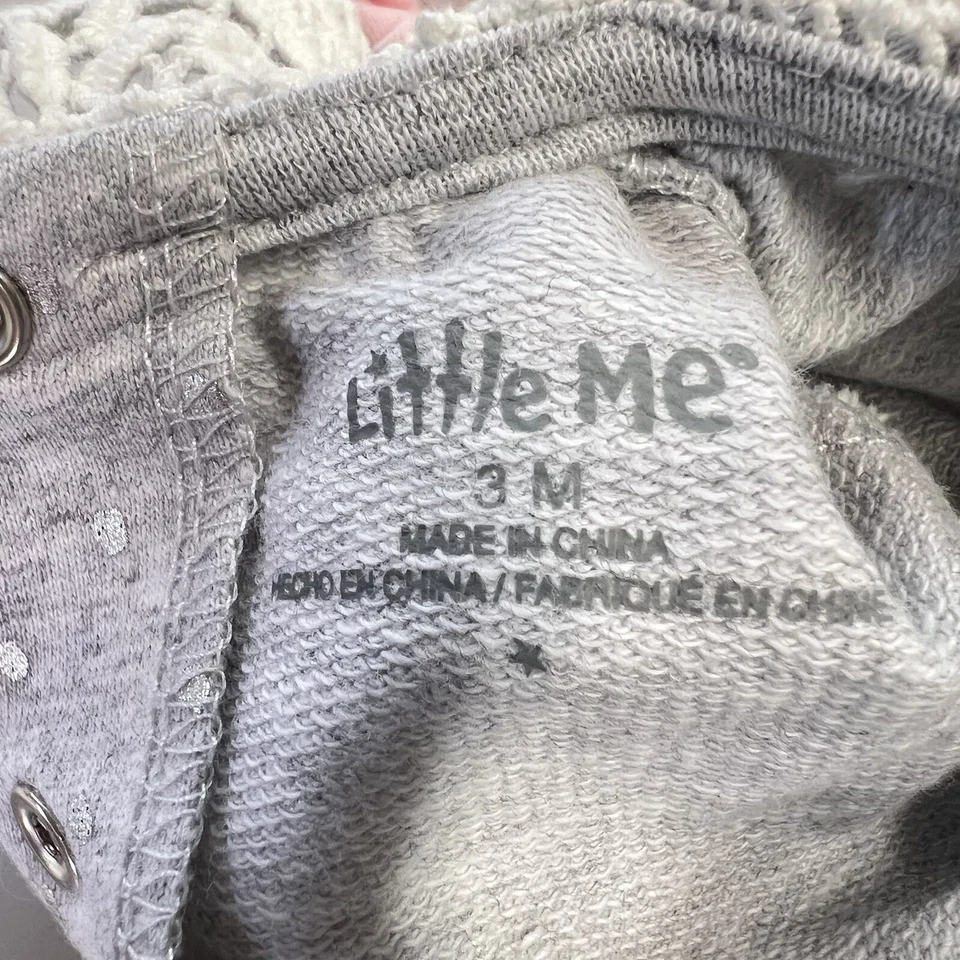 NUEVO CON ETIQUETAS Little Me Bebé Niña 3M Sudadera Top Solo Gris Plata Lunares Diadema Foto 4 de 4