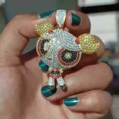 #ad #ad 3.5Ct Round Cut Real Moissanite Custom Cartoon Pendant 14K White Gold Plated $244.79