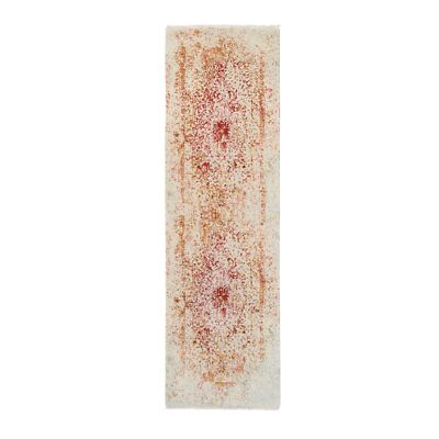2'4''x8' Hand Knotted Pink Farsian Erased Design Wool/Silk Runner Rug G63482