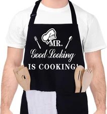 Funny Aprons for Men, MR GOOD LOOKING IS COOKING, Professional Kitchen Cooking A