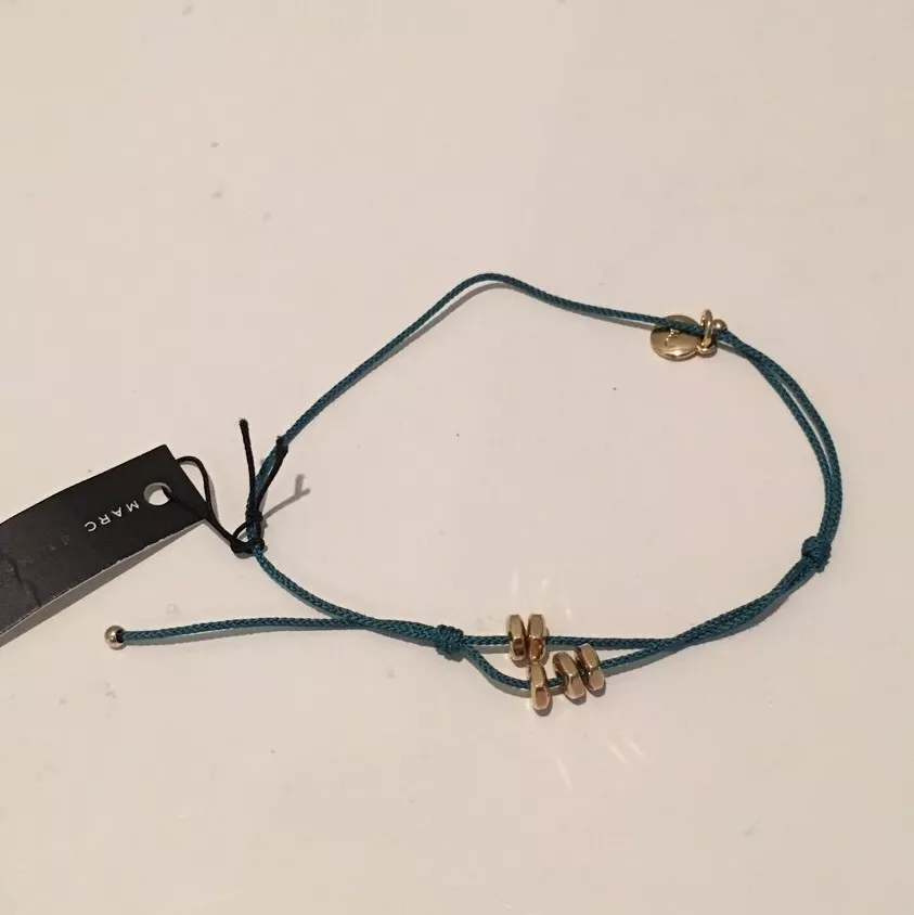 Marc By Marc Jacobs Tiny Friendship Bracelet Charms Cord Teal Brass Gold Tone