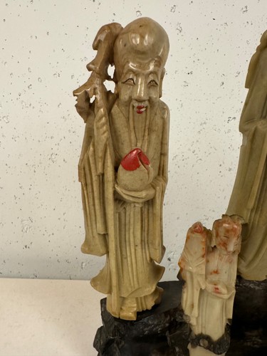 Antique Chinese Soapstone Carving Figural Group 5 Figures on a Stand - Picture 3 of 22