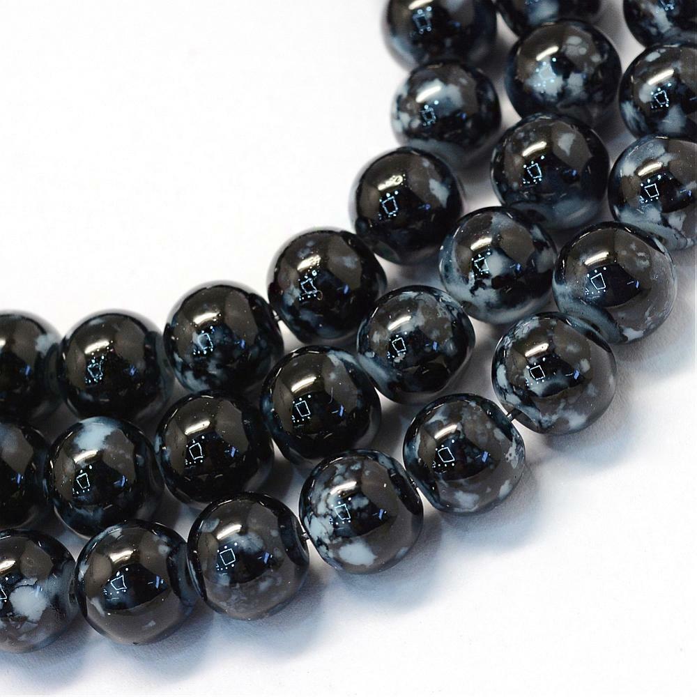 105 Black Speckled Halloween Glass Beads Bulk 8mm Round 32" Strand eBay