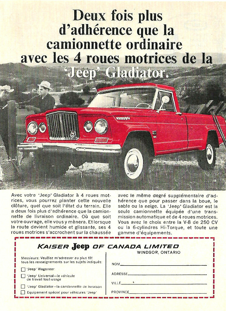 1966 JEEP GLADIATOR 4WD ORIGINAL AD IN FRENCH | eBay