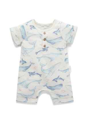 PUREBABY Size 0000/NB baby boy's 'Whale Pod Print Romper' henley