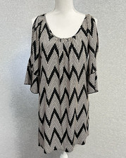 Glam Dress Womens Small Black Gold Dots Wavy Cold Shoulder Tunic Flowy Oversized