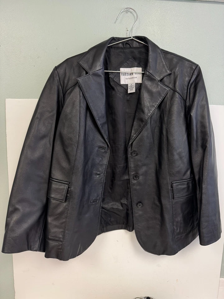 Jaqueta de couro PARISIAN Works preta feminina geração casaco botões para cima GG - Imagem 2 de 4