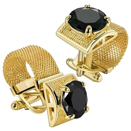 Gemelos Oro Amarillo Piedra Negra para Hombres