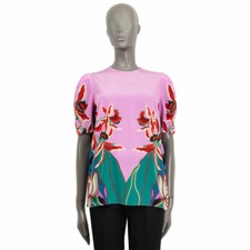 62739 auth VALENTINO pink silk FLORAL Short Sleeve Blouse Shirt 40 S