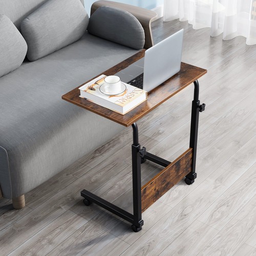C Shaped Side Table Adjustable Height Sofa Laptop Bedside End with Wheel&Baffle - Picture 14 of 25