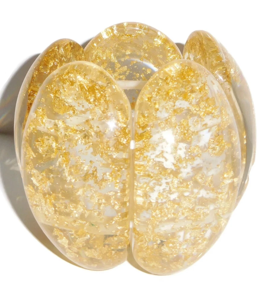 Sobral Cuff Metalique Transparent Lucite 24k Gold Porcina Bracelet Stretch hgyuh - Image 2 of 4