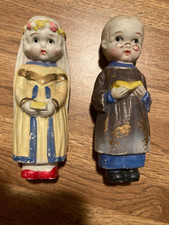 Antique Pair of Bisque Japan Dolls - Bride & Priest Cake Toppers 2"