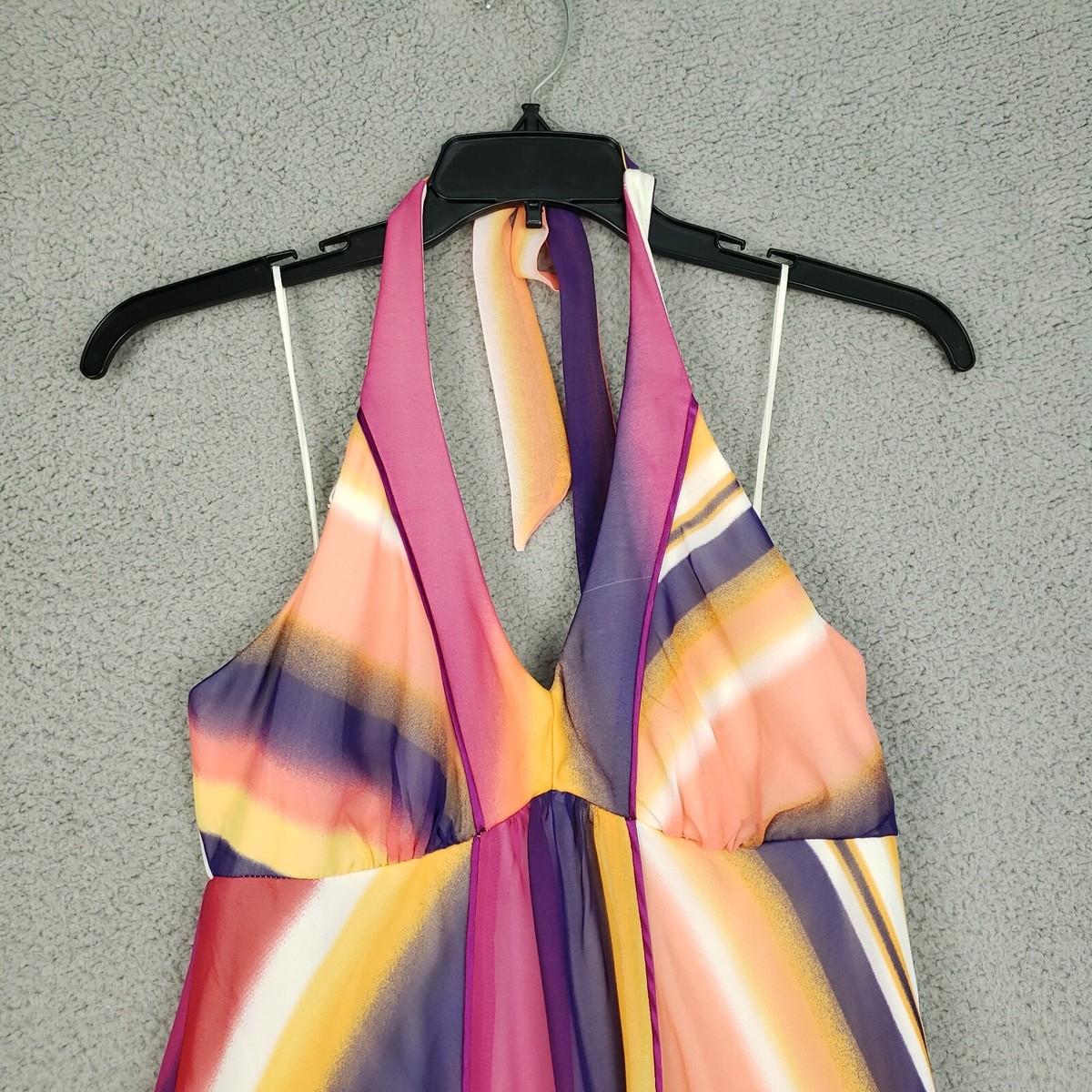 Sangria Halter Maxi Dress Womens Size 8 Rainbow Striped Hi-Lo Padded Side  Zip