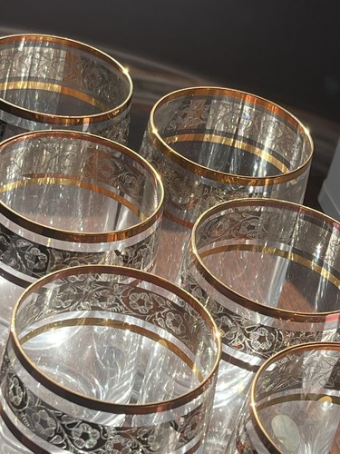 bohemian crystal glasses set (8) With Gold/platinum Floral Band - Picture 3 of 8
