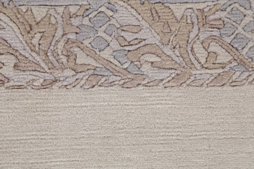 Soft Plush Ivory Modern Nepalese Bordered Indian 3'x5' Rug Handmade Wool Carpet - Picture 7 of 12