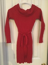 Windsor Long Sleeve Belted Ribbed Knit Red Dress Size Small