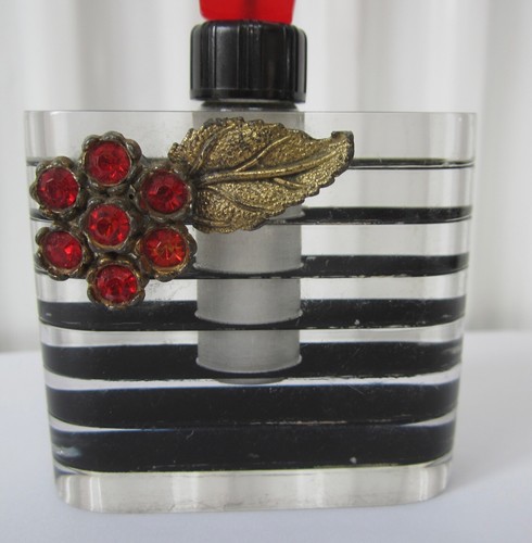Antique Art Deco Perspex & Glass Perfume Scent Bottle + Stopper Black & Red - Picture 9 of 21
