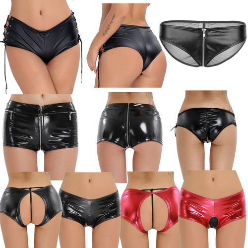 Lo último Mujeres Ropa Interior de Cuero Sin Entrepierna Pantalones Cortos Bragas Breves Club | eBay