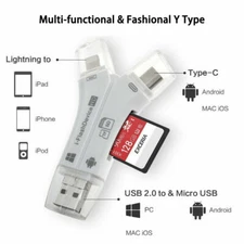 4 in 1 Flash Drive USB Micro SD&TF Card Reader Adapter for iPhone 8 Macbook WHT
