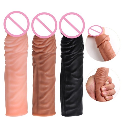Sex Realistic Penis Sleeve Extender Reusable Condoms Enlarger Delay Lock Toy Men - Picture 9 of 16