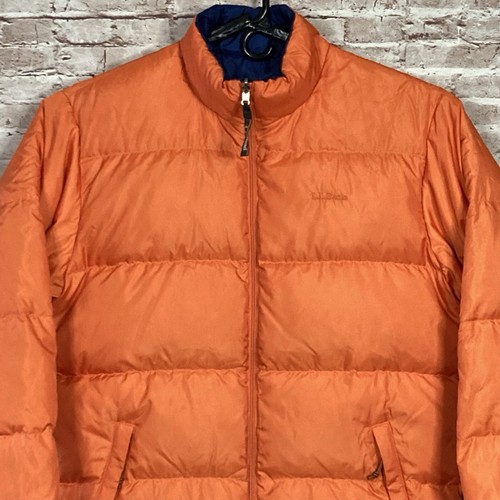 LL Bean Jacket Mens LT Orange Blue Reversible Coat Goose Down Filled Puffer NICE - Picture 15 of 15