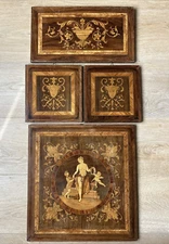 Antique 1800’s Italian Marquetry Wood Set Of 4 Panels