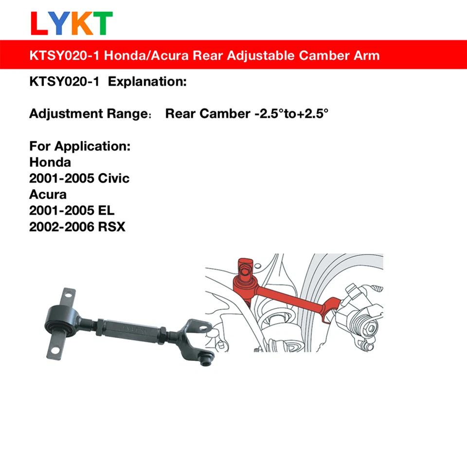 LYKT 2pcs Rear Adjustable Camber Arms Kit For Acura RSX /EL& Honda Civic 01-05 Foto 2 de 4