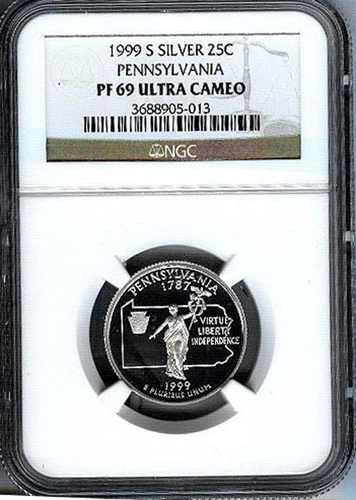 1999-S PENNSYLVANIA PROOF SILVER  State 25c  NGC PF69 UC
