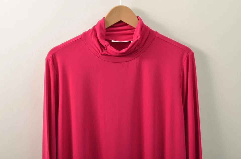 Susan Graver Blouse Womens 1X Pink Mock Neck Long Sleeve Stretchy Polyester - Image 3 of 4