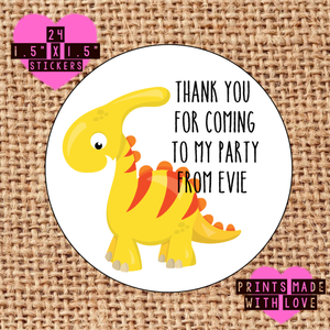 thank you for coming to my party dinosaur stickers