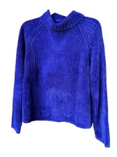 Rafaella Women's Turtleneck Sweater Size L Vibrant Blue Knit