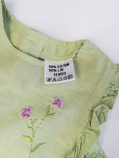12mois Fille : Robe En Lin Fleuries Brodé Vert Vêtement Bébé 12 Mois 1an 1 An...