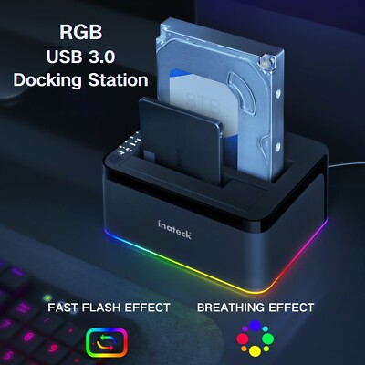 SATA to USB 3.0 HDD Docking Station Offline Cloning 2.5'' 3.5'' HDD SSD UASP RGB