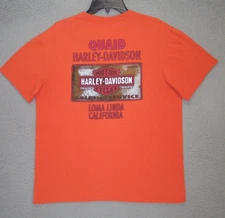 Harley Davidson Shirt Adult Large Orange Graphic Loma Linda California Mens