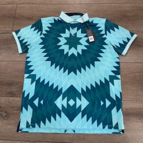Greyson Geometric Print Golf Polo Shirt Men’s Large Turquoise Green - Picture 2 of 15