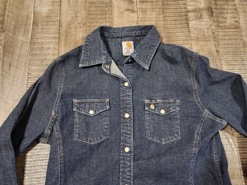 Camisa de mezclilla Carhartt Snap Western para mujer talla mediana manga larga mediana azul lavado - Imagen 4 de 12