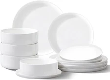 Plates and Bowls Sets,12 Pieces Porcelain Dinnerware Sets, White Ivory 