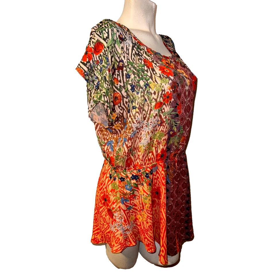 Blusa Monroe and Main Top Talla L Multicolor Floral Artsy Island SS Cintura Elástica Foto 3 de 4