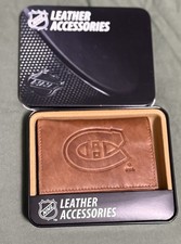 NEW in TIN MONTREAL CANADIENS NHL Leather Accessories TriFold Wallet brown NIB