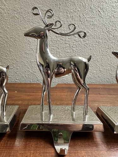 3 Reindeer Family Silver Metal Christmas Stocking Holder Hanger Buck Doe Deer - Picture 4 of 5