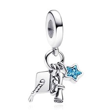 Blue Graduation Triple Dangle Charm 925 Sterling Silver Charms for Bracelets and