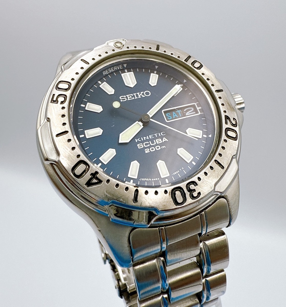 SEIKO Kinetic Scuba 5M63-0B30 Day Date 40mm Blue Dial New batt