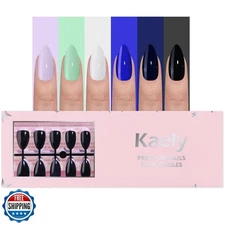 evpct 6 Colors Glossy Press on Nails Short Almond for Women, Glossy Fake Nail