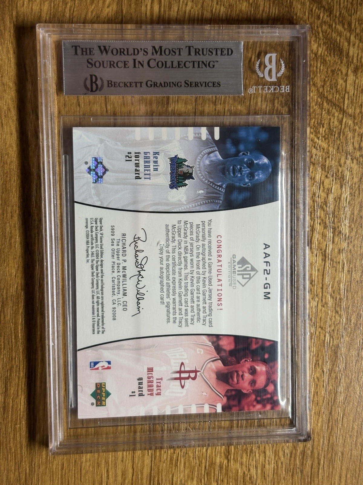 2004 Sp Game Used - Authentic Fabrics Auto Dual Kevin Garnett Tracy McGrady /15  view 2