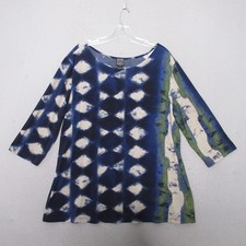 Clara Sun Woo Top Tunic Plus 1X Blue Green Geomtric Lagenlook Artsy Relaxed