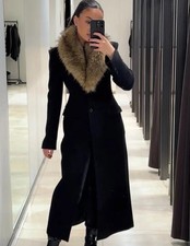 ZARA WOOL COAT WITH FAUX FUR COLLAR ZW BLACK NEW FW25/26 SIZE XS 3736/251