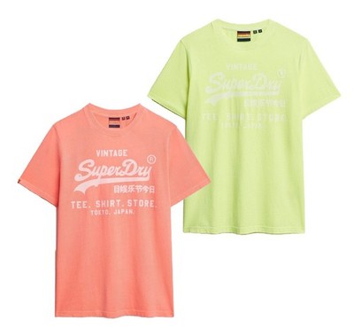 Superdry T-Shirt Kurzarm Rundhals Oberteil VL Neon Relaxed Tee Gelb Koralle