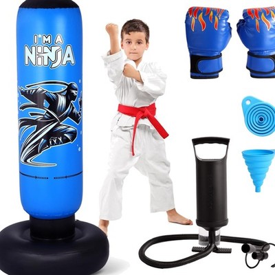 Kinder Boxsack 168cm aufblasbar mit Handschuhen & Zubehör Sportboxset für Kinder